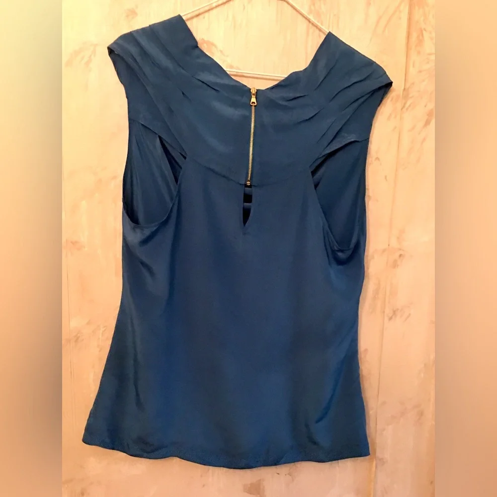 Trina Turk Blue 100% Silk Blouse - Picture 14 of 16